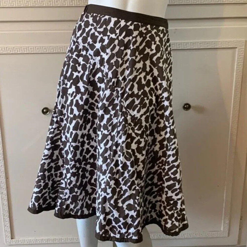 Chicos Animal Leopard Flared Midi Skirt Sz 1 M Brown Cotton Lined 28" EUC - Picture 6 of 14